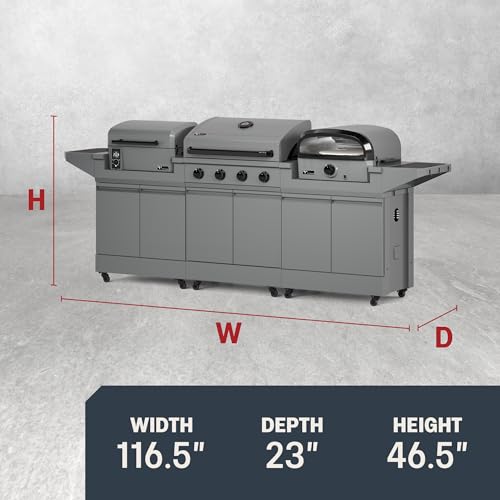 Tytus Anaheim 4-Burner Gas Grill with Two Prep Carts, Pellet Smoker, and Pizza Oven with Cover - Modular Outdoor Kitchen, Quick Assembly, Grill for Outdoor Cooking, Kitchen Island for BBQ