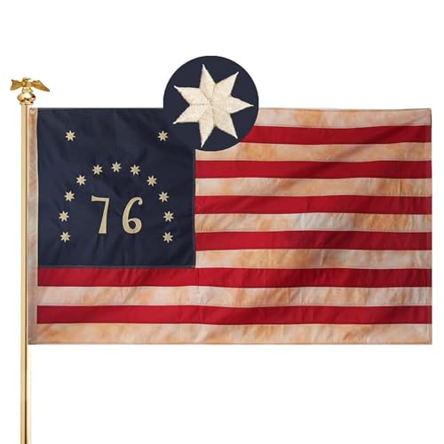 Bandeira Bennington 1776 Betsy Ross bordada, 9,5 x 1,5 m, vintage manchada de chá, bandeira das colô