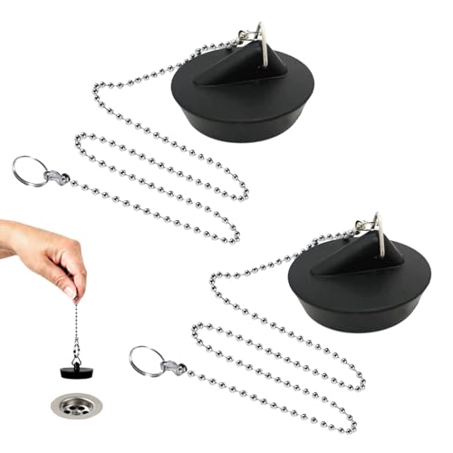 2 Pièces Bouchon de Lavabo Caoutchouc avec La Chaîne à Billes Bouchon, Bouchons de vidange en caoutchouc,Bouchon Baignoire Universel,Bouchon d'Evier avec Chaîne à Billes,Bouchon evier pour évier