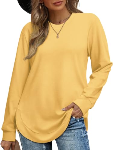 Image of OFEEFAN Womens Sweatshirt Crewneck Long Sleeve Shirts High Low Tops Curved Hem