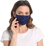 ROSEWARD 100% Mulberry Silk Face Cloth Mask for Women Men Breathable Reusable Adjustable-Navy Blue