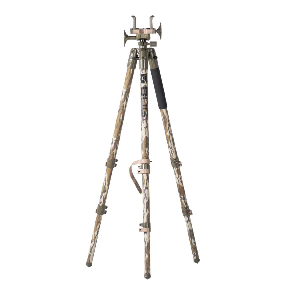 BOG DeathGrip Mossy Oak Bottomland Camo Treppiede con telaio in alluminio resistente design leggero stabile livello di bolla gambe regolabili e funzionamento a mani libere per caccia tiro e all'aperto