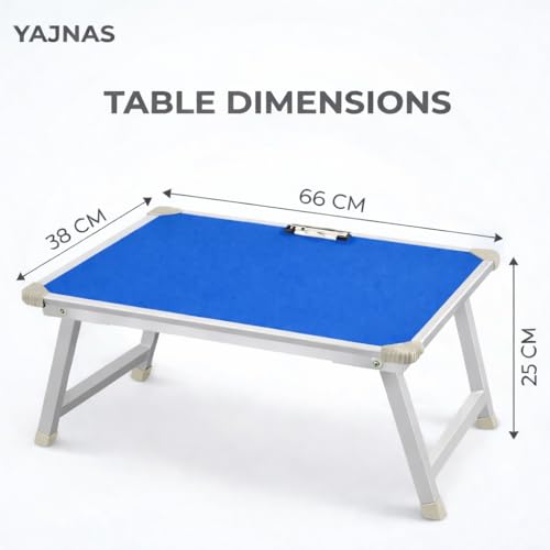 Image of YAJNAS Multipurpose Portable Study Laptop Table (15 x 26 Inch) | Height Adjustable Foldable Lap Desk & Bed Table for Kids, Home, Office, Online Classes & Learning - Blue