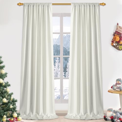 FRAMICS Velvet Curtains 84 inch Long White Foil Print Curtains for Living Room Blackout Drapes for Bedroom Thermal Insulated Window Treatments Rod Pocket for Christmas Decor 52x84 inch
