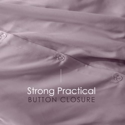 Image of Hearth & Harbor Dusty Purple Duvet Cover with Fitted Sheet Queen Size | 4 Piece Soft Double Brushed Bedding Set, Button Closure, 1 Duvet Cover 90x90 Inches, 1 Fitted Sheet, 2 Pillow Shams