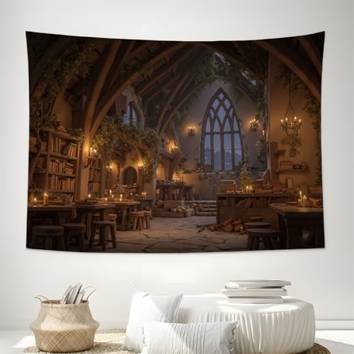 Tapisserie de chambre style fantastique 130x150cm jaune pour décoration murale de salon