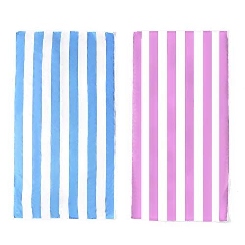 Winthome 2 Pack Microfiber Beach Towels Set- Lightweight Large Travel Towel (blue+purple, 75x150cm)