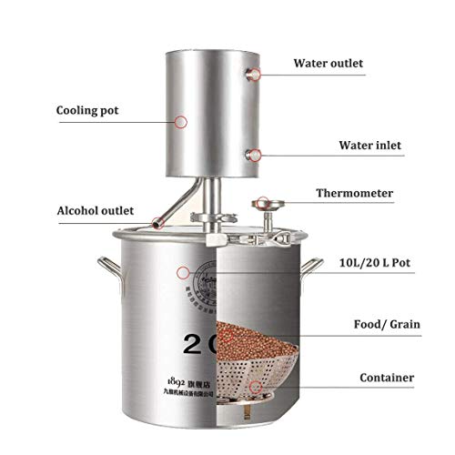 YUEWO DIY Home Alcohol Still Alembic Spirits Alcohol Essential Oil Water Distiller 304 Stainless Steel Wine Making Kit Oil Boiler with Water Pump (2.6Gallon/10L)