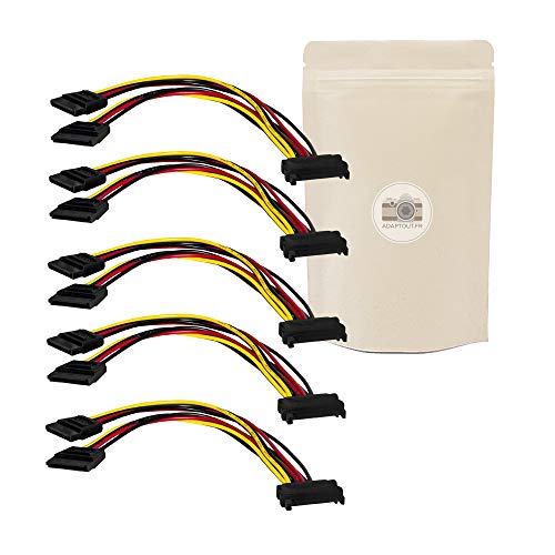 X5 Doubleur d'alimentation Sata Cable Flexible 20cm Cable Répartiteur pour PC ATX Mini ATX Micro ATX 1 Male vers 2 Femelles - ADAPTOUT Marque FRANÇAISE