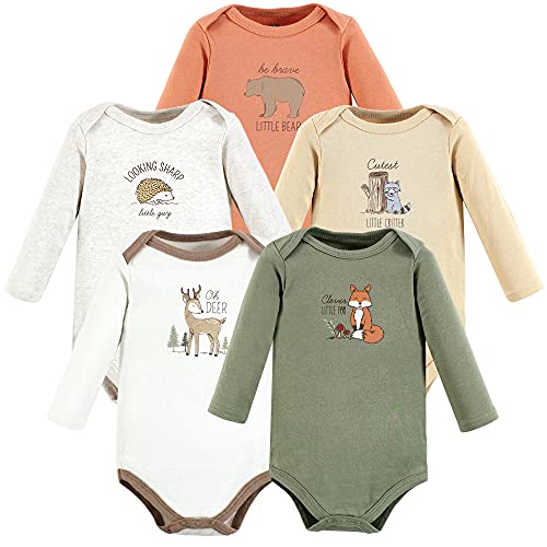 Hudson Baby Unisex Baby Cotton Long-Sleeve Bodysuits Forest Deer 5-Pack, 0-3 Months