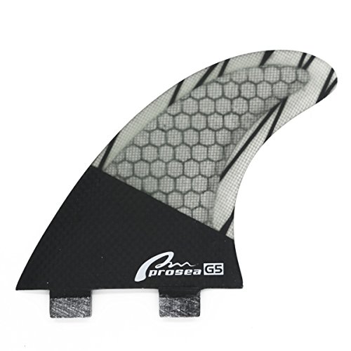 Prosea Surfing Fins FCS Base Carbon G5 Size Grey Surfboard Thrusters Made of Cabon Fiberglass and Honeycomb with 1 Key& 6 Scrws