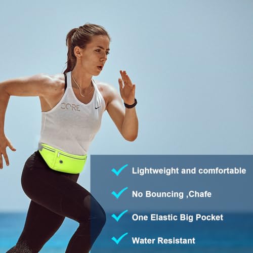 Image of Slim Running Belt for Women Men,Runners Fanny Pack Phone Holder,Money Belt,Running Gear Accessories,with 3 Pockets (Fluorescent green)
