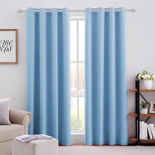 HOMEIDEAS Baby Blue Blackout Curtains 52 X 84 Inch Bedroom Curtains 2 Panels Room Darkening Curtains/Drapes, Soundproof Thermal Grommet Window...