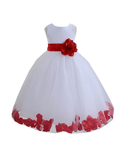 White Tulle Rose Floral Petals Toddler Flower Girl Dresses Bridal Gown 302T 42