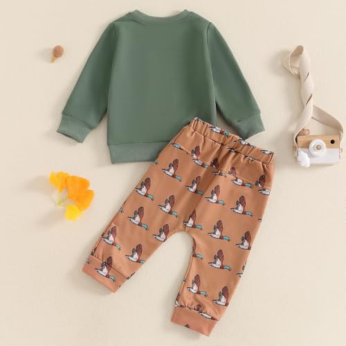 Toddler Boy Hunting Outfit Mallard Duck Long Sleeve Sweatshirt Top Casual Pants Set Baby Duck Hunter Clothes3