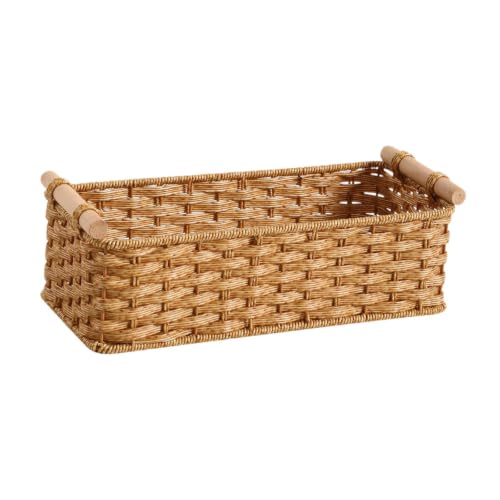 Cesta almacenamiento tejida artesanal con acabado rectangular premium 2