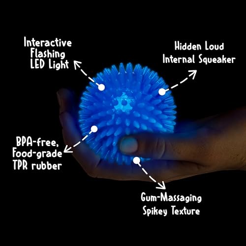Gnawsome™ 3.5” Spiky Squeak & Light Ball Dog Toy – Medium, Cleans Teeth and Promotes Good Dental and Gum Health for Your Pet, Colors will vary, 3.5″ Gnawsome™ 3.5” Spiky Squeak & Light Ball Dog Toy – Medium, Cleans Teeth and Promotes Good Dental and Gum Health for Your Pet, Colors will vary, 3.5″