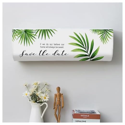 Hiseng Cubierta de Aire Acondicionado Montada en la Pared, Impresión Funda para Aire Acondicionado Interior,Prueba de Polvo Aire Acondicionado Cubierta (Hojas de Palma,92 * 24 * 30（3P)