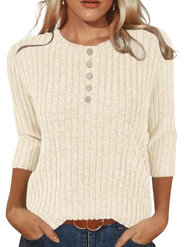 VUTRU Sweater for Women 3/4 Sleeve Henley Shirts Tunic Tops Loose Casual Blouses Fall Fashion Clothes 2025