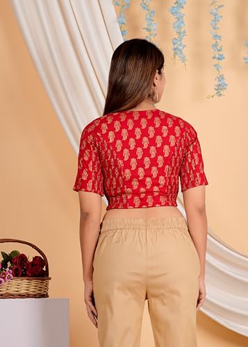 Image of Yash Gallery Women's Cotton Zig-Zag Printed Regular Regular Fit Short Sleeve Blouse