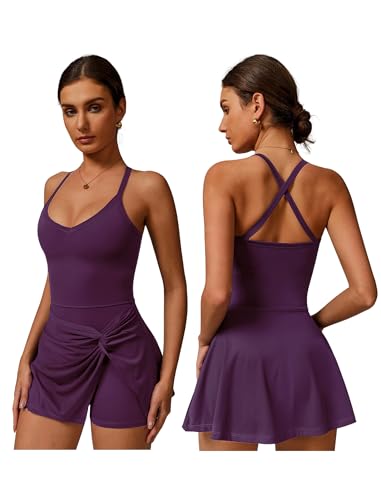 Women's Tennis Dresses Twist Front Split Ruffle Cami Dress with Shorts Golf Active Dress