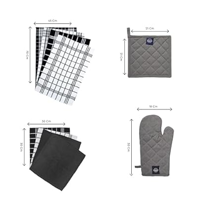 Encasa XO Küchen- und Geschirrtücher – Ofenhandschuhe – Topflappen-Set mit 12 Stück – Reine Baumwolle – Geschirrtücher Graue Kombination – Bild 3