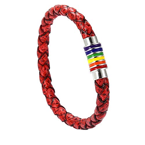 Image of Leather Braided LGBT Rainbow Bangle Bracelet - Gay & Lesbian Pride