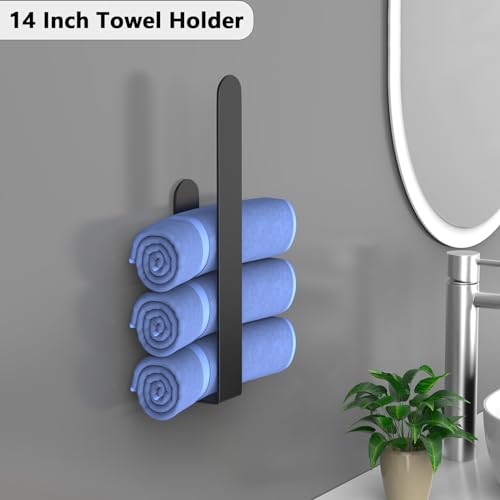 Image of HUFEEOH Black Adhesive Hand Towel Holder Set, 8-Inch Rack and 14-Inch Bar | Stainless Steel U-Shape Design, No Drill, Self-Stick Installation, Washcloth Storage in Bathrooms, Hotels, RVs, Kitchens