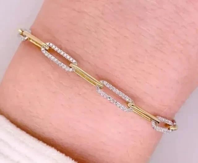 Ashu jewellers || Gorgeous 14K Two Tone Gold Plated Diamond Lab Created 3.50Ct Round Cut Paperclip Bracelet For Women's Silver For Your Love 7"2