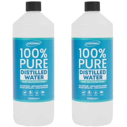Lucemill Distilled Water | 2 Litre (2x1L) | Distilled Water for CPAP Machines, Irons, Cleaning Machines and More | Made in the UK