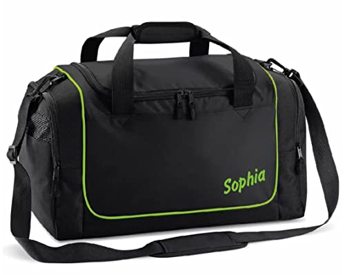 Sporttasche mit Name schwarz/Grün OHNE Motiv | personalisierbar individuell Bedruckt Geschenk für Kinder & Erwachsene kleine Reisetasche Geschenk Schulanfang Schulkind Einschulung Fußballtasche