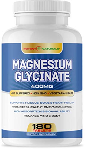 Magnesium Glycinate 400mg 180 Tablets - Magnesium Bisglycinate Maximum Strength for Stress, Sleep, Muscle Cramps, Pains, Joint, Heart Health - Non-Laxative, Highest Absorption - Non GMO, Gluten Free