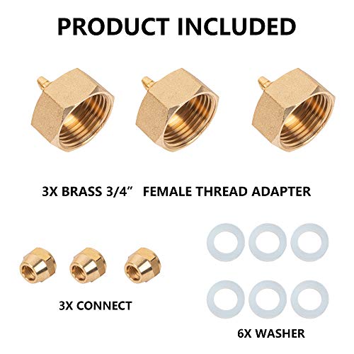 Hourleey Garden Hose Adapter, Brass Standard 3/4" Female Thread To 1/4" Tube Adapter For Water Hose, Convert 3/4" Garden Hose To 1/4" Tube, 3 Set #TOP4