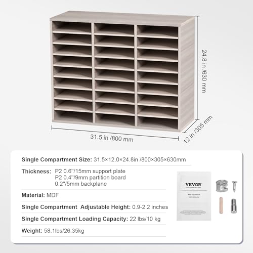 VEVOR 27 Compartments Wood Literature Organizer, Adjustable Shelves, Medium Density Fiberboard Mail Center, Office Home School Storage for Files, Documents, Papers, Magazines, Grey by VEVOR - Used condition - Image 7