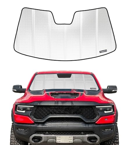 Pigenius Windshield Sun Shade for 2019-2024 Ram 1500 with 10 Inch Wide Sensor. 2024 Upgrade Reflective Aluminum Film Front Window Sunshade for Maximum Interior Protection