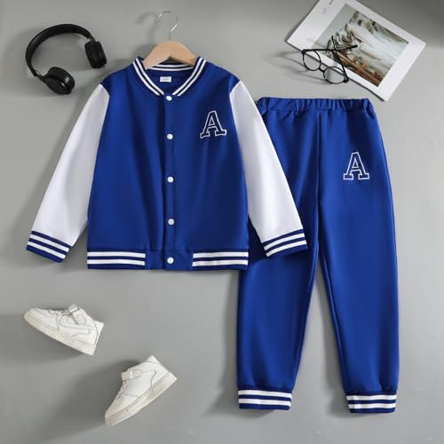 Image of Cakaner Boys Color Block Button Down Shirt and Jogger Pants Button Up Sweatsuits Sets (Size: 5-12T)
