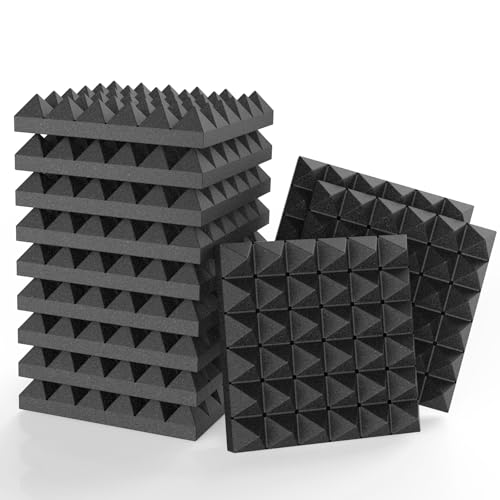 Black Pyramid Acoustic Foam Panels 12x12x2 12-Pack