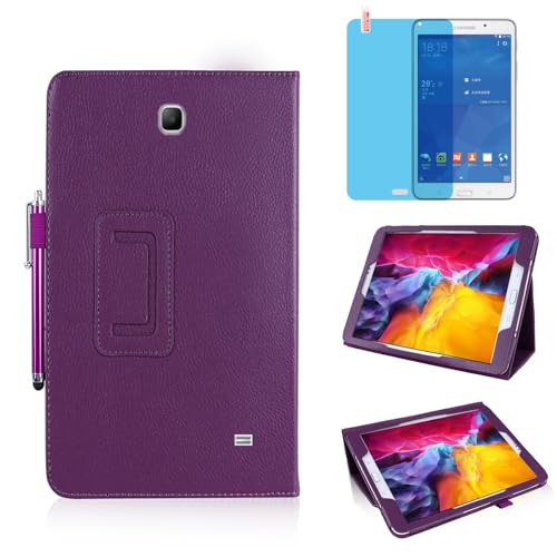 Slim Leather Case for Samsung Galaxy Tab 4 7.0 Inch 2014 (SM-T230 T231 T235), Multi-Angle Stand Full-Protective Tablet Cover Book Case with Stylus Pen,Screen Film (Purple)