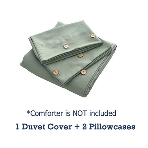 M&Meagle Duvet Cover Green,Solid Color Button Design,100% Microfiber Treated by Washed Cotton Process,Feels Like a Very Soft Cotton-Queen Size(3Pcs,1 Duvet Cover 2 Pillowcases) - Thumbnail 4
