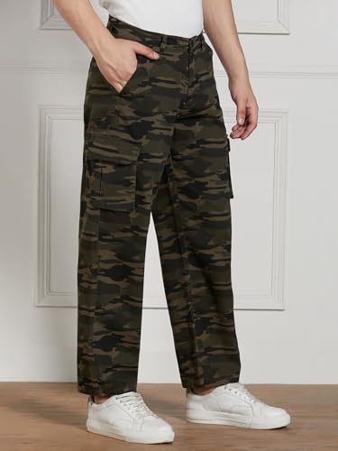 Image of Dennis Lingo Mens Cotton Lycra Mid Rise Relaxed Fit Camo Trousers