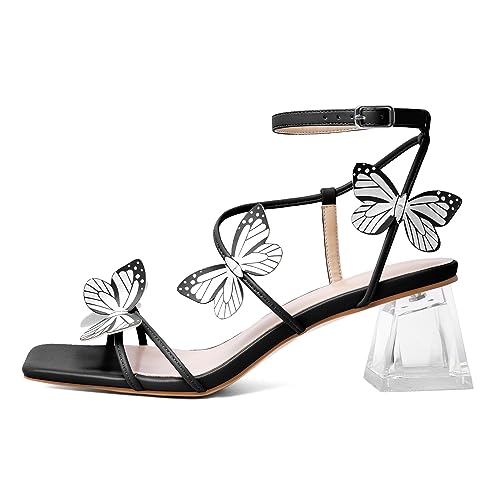 Image of Zamikoo Women's Heeled Sandals Square Open Toe Ankle Strap Block Heels Strappy Clear Heels Chunky Low Heels
