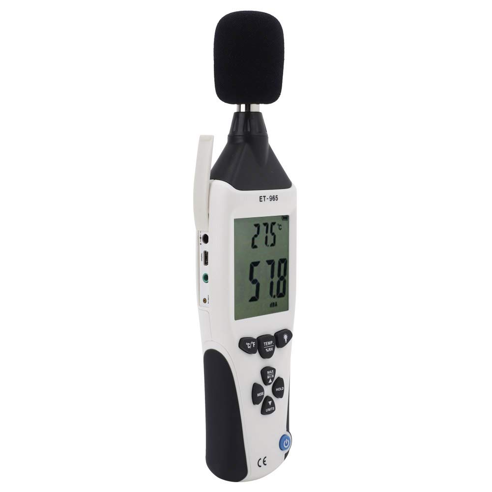 5in1 Medidor ambiental Temperatura Humedad Velocidad del viento Nivel de sonido Medidor Illuminómetro para el diseño profesional Material de ABS de diseño de bolsillo para el