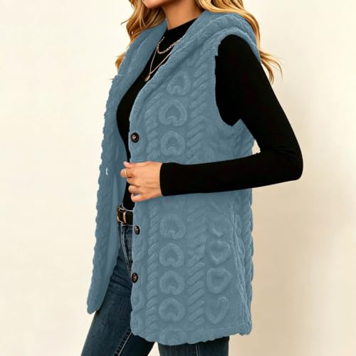 Hooded Fleece Vest Women Long Plush Sleeveless Jacket Button Down Outerwear - image 5