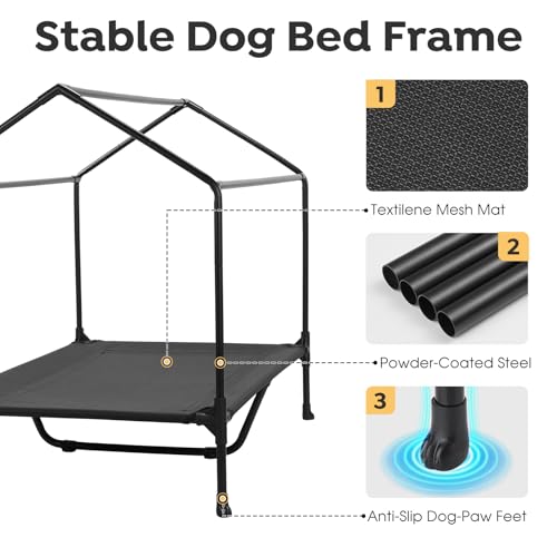 Veehoo 47" Dog House, 2-in-1 X-Large Dog House Outdoor Indoor Weatherproof, Outside Elevated Dog Cot Bed Dog Tent Shade, Three-Sided Breathable Mesh Windows and Sunshades, CWC2435CP - Image 5