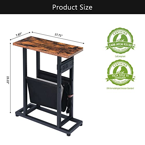 Lakemid Side Table With Charging Station Set Of 2 - Small Sofa Table Narrow End Table With Metal Frame For Living Room Bedroom Small Spaces (Rustic Brown) #TOP2