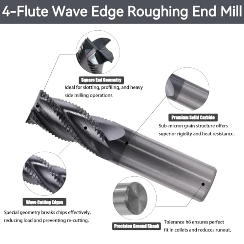 Image of 3 /4 inch Carbide Roughing End Mill, 4 Flute Micro Grain Milling Cutter Bits for Alloy Steels & Hardened Steels