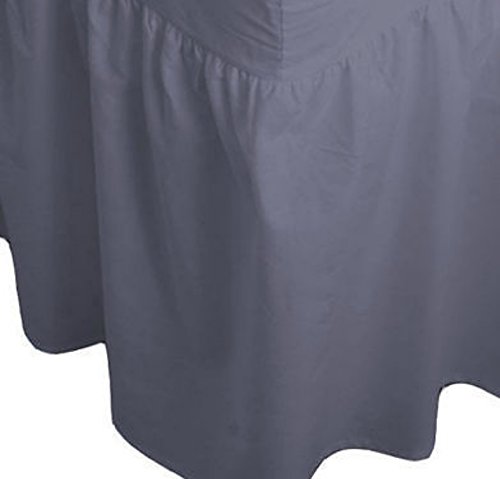 LUXURY PLAIN DYED FRILLED POLY COTTON PLATFORM BASE VALANCE SHEETS (GREY, DOUBLE)