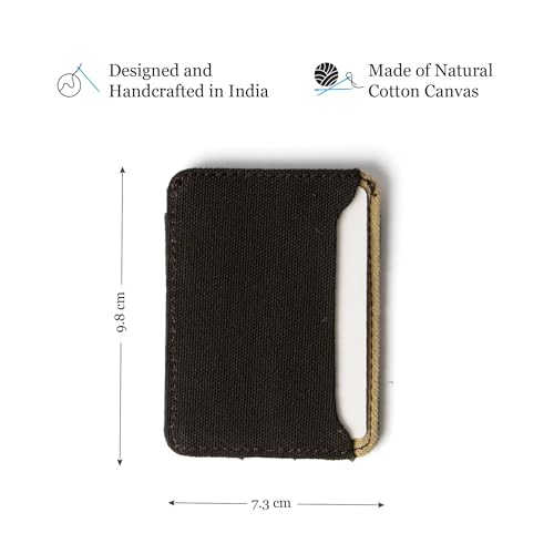Image of Bellblock Canvas Card Holder for Men /Women | Slim Handcrafted Mens Card Wallet | Upto 5 Cards & Folded Cash | Cotton Canvas | Mocha Black (Pack of 1)