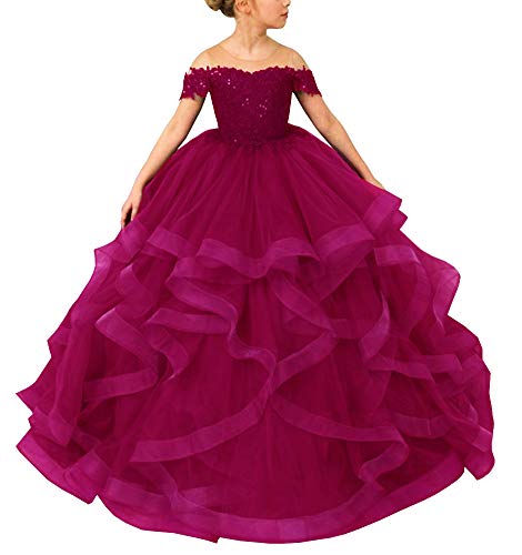 Vestido de tul para niña TSxuelian con apliques de encaje artesanal para desfile