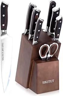 SIKITUT Kitchen Knife Set, 8-Piece Knife Set with Oak Block, High-Carbon Stainless Steel